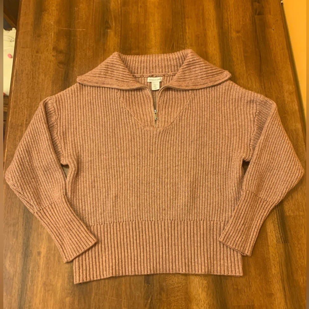 Cupcakes & Cashmere sweater Size XL pink mauve quarter zip knit wide col…